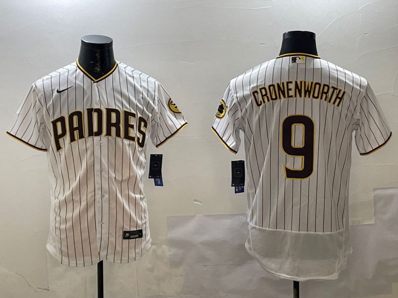 Men San Diego Padres 9 Cronenworth White Stripe Elite 2025 Nike MLB Jersey style 1